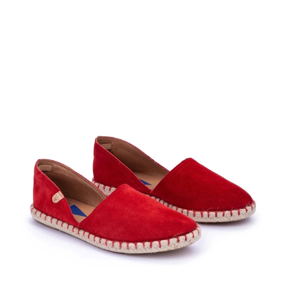 Red Women’s Espadrilles Slip-Ons - Suede Casual Flats